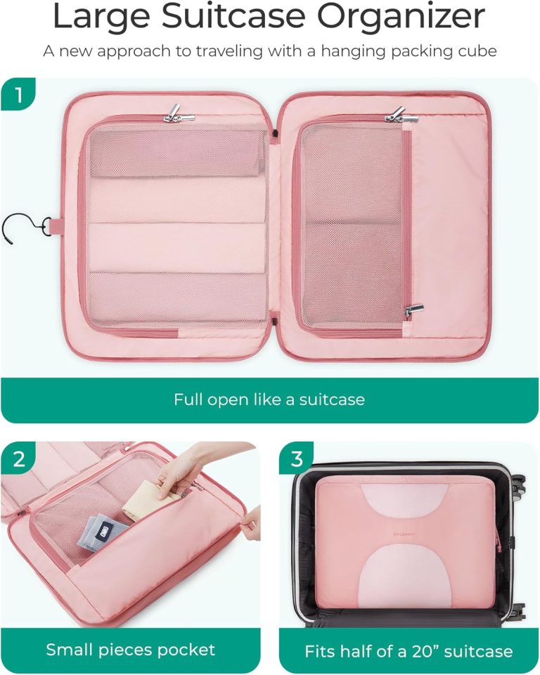 Hanging Travel Packing Cubes, 6 Set Large Travel Cubes for Women Cruise Ship Essentials, Suitcase Organizers