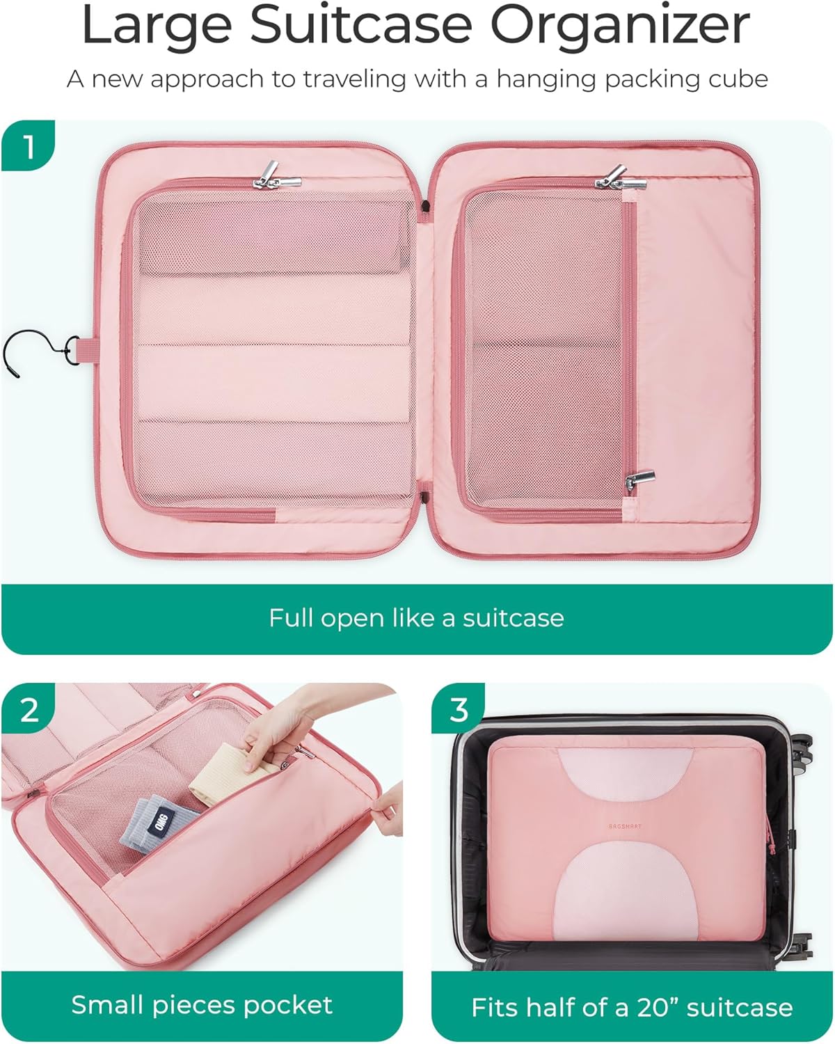 Hanging Travel Packing Cubes, 6 Set Large Travel Cubes for Women Cruise Ship Essentials, Suitcase Organizers