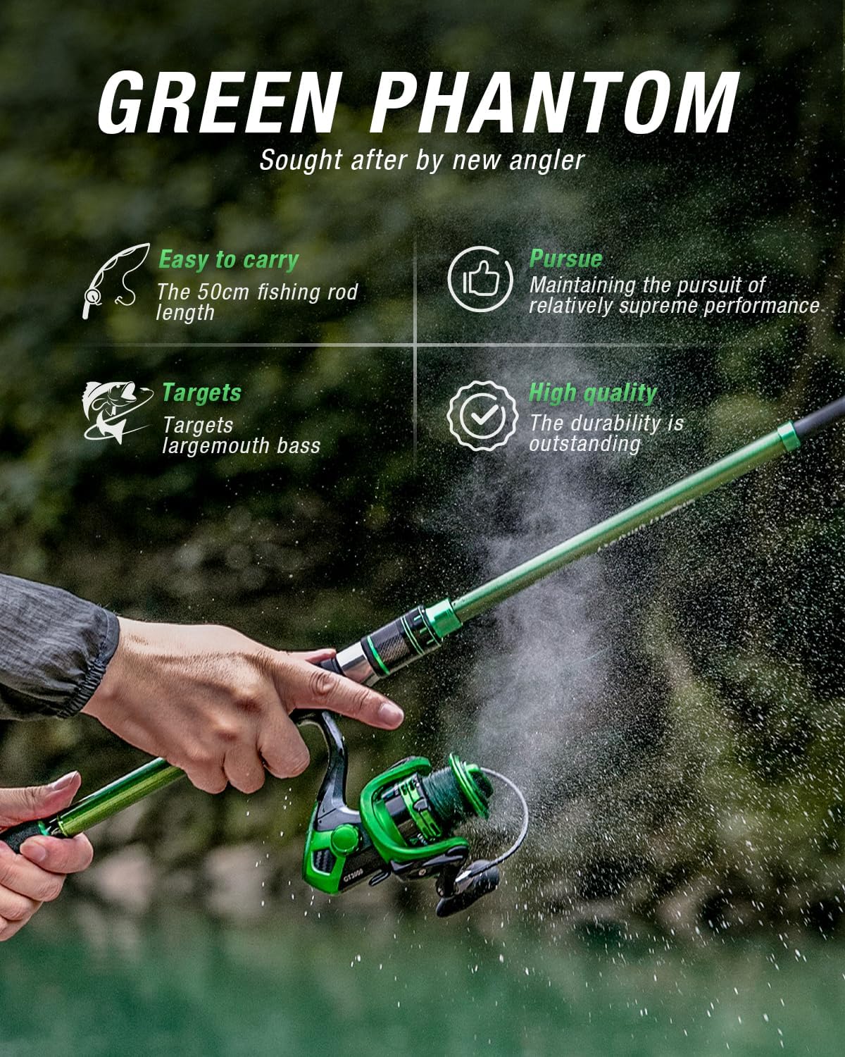 Ghosthorn Fishing Rod and Reel Combo Graphite Telescoping Fishing Pole Collapsible Portable Travel Kit with Carrier Bag for Freshwater Fishing Gift for Men Women - Image 6