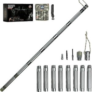 Hiking Tactical Stick Walking Staff – Outdoor Multitool Gear Trekking Pole Collapsible Retractable Premium 15 in 1 | 8 Tubes