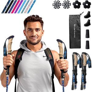 Walking Sticks for Men & Women – 14.5″ Foldable Hiking Poles for Backpacking, Exercising and Traveling, Set of 2 Aluminum Nordic Collapsible Trekking Poles